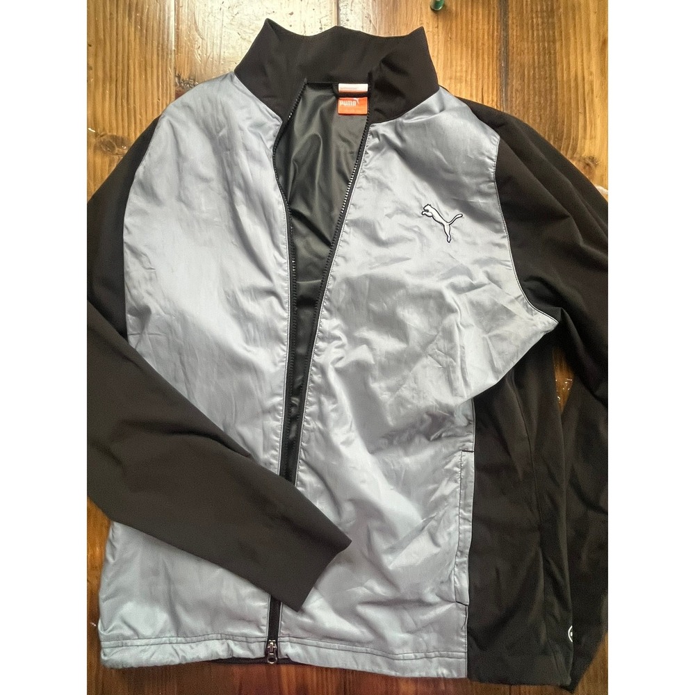 Puma Mens Storm Cell Track Jacket Large Silver Black Full‎ Zip Windbreaker L
